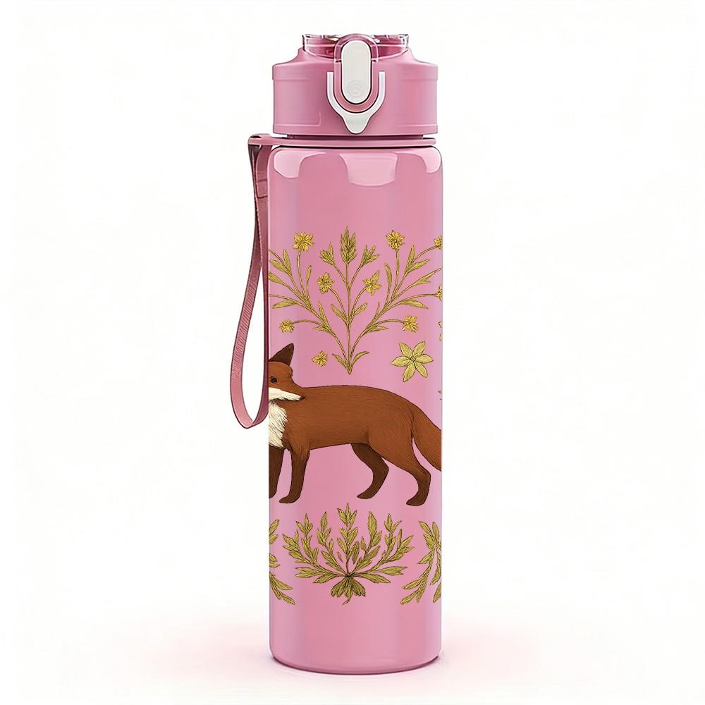 1PC Autumn Bush Fox Illustration 750ml Color Plastic Sports Water Bottle Leakproof Flip Straw Lid Suitable for Sports Office Home Use