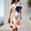 Women Plus Size Round Neck Short Sleeve Printed A Line Midi Dress