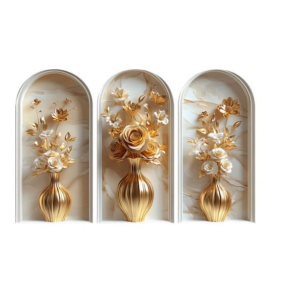 3 Pcs 3D Wall Vase Flower Wall Stickers Vintage Art Self-Adhesive Colorful
