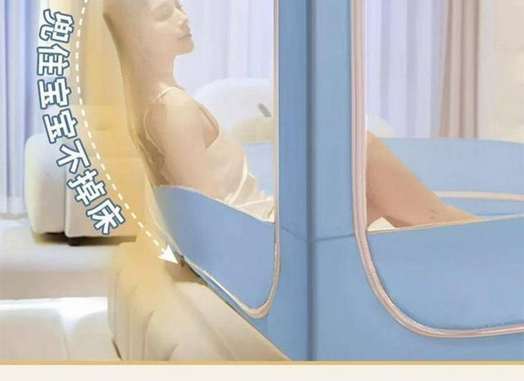 Anti-Fall Mosquito Net and Dustproof Blackout Bed Canopy for Children, Sit-On Style for Single/Double Beds