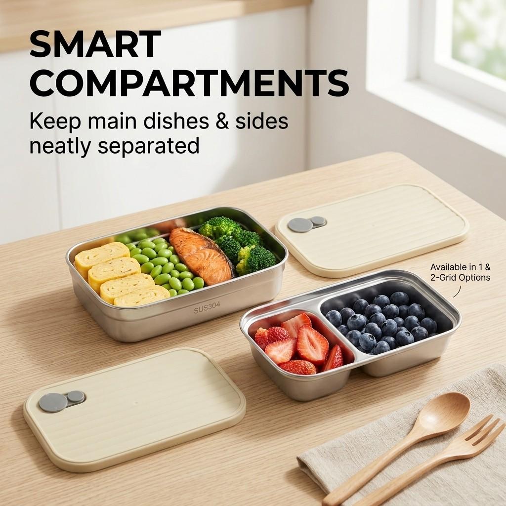 Stainless Steel Bento Box Metal Lunch Box Microwavable Food Storage Containers Stackable Meal Prep Leak-proof Adults Kids School
