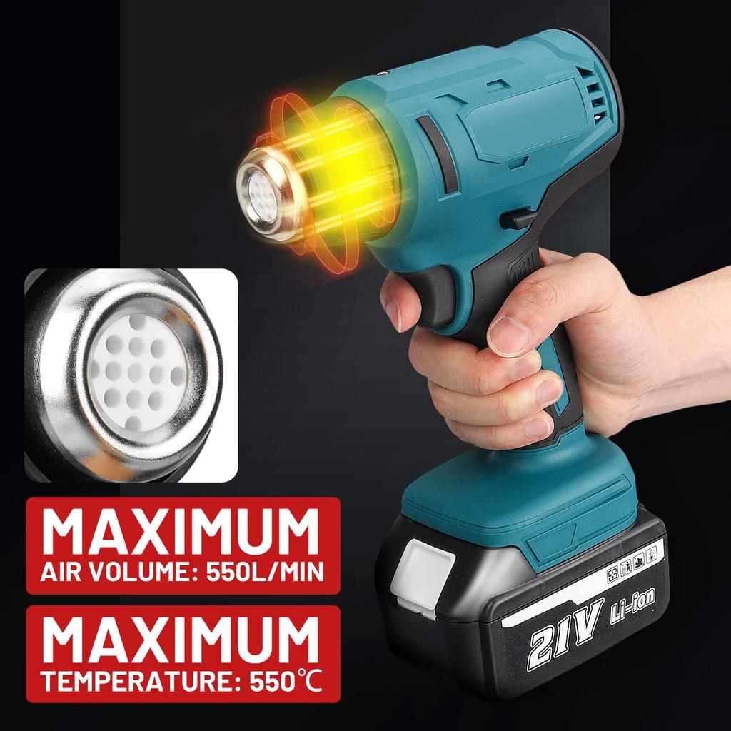 Pistolas de calor elétricas sem fio, 1000w, ar quente, ferramenta elétrica, secador para solda, ferramentas de embalagem retrátil, bateria de 18v