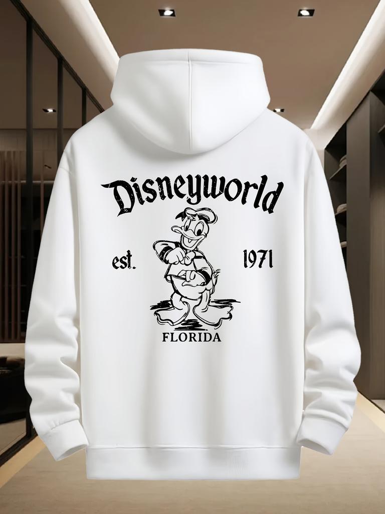 Disney Herren Kapuzenpullover Donald Duck Serie Sweatshirt Herbst und Winter Lässig Weiß Herren- und Damen-Top Hoodie