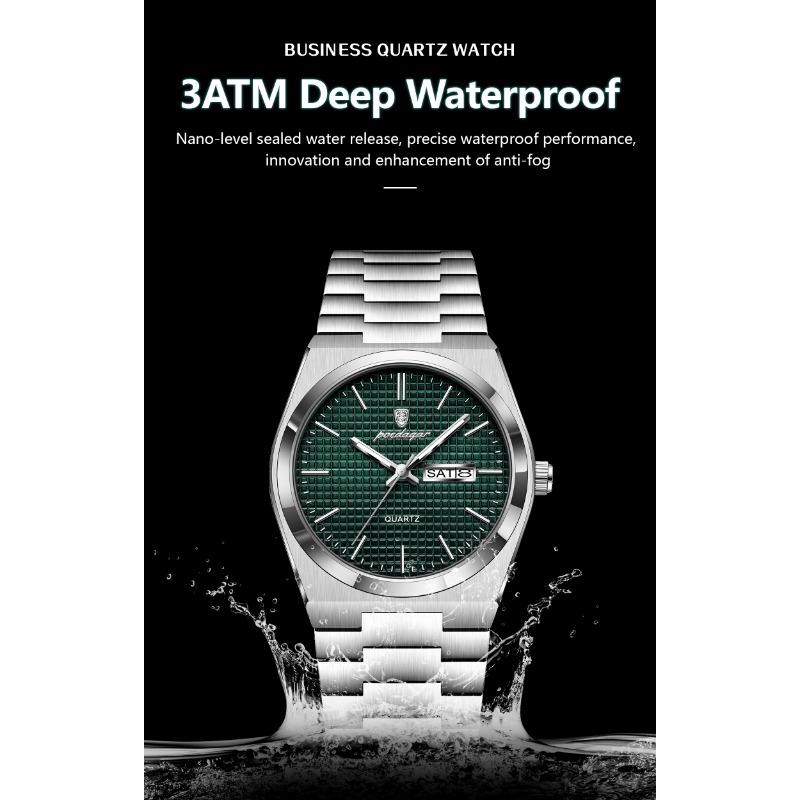 POEDAGAR Luxury Business Men's Quartz Watches Date Week Man Stainless Steel Watch Waterproof Luminous Fashion Wristwatch+Box