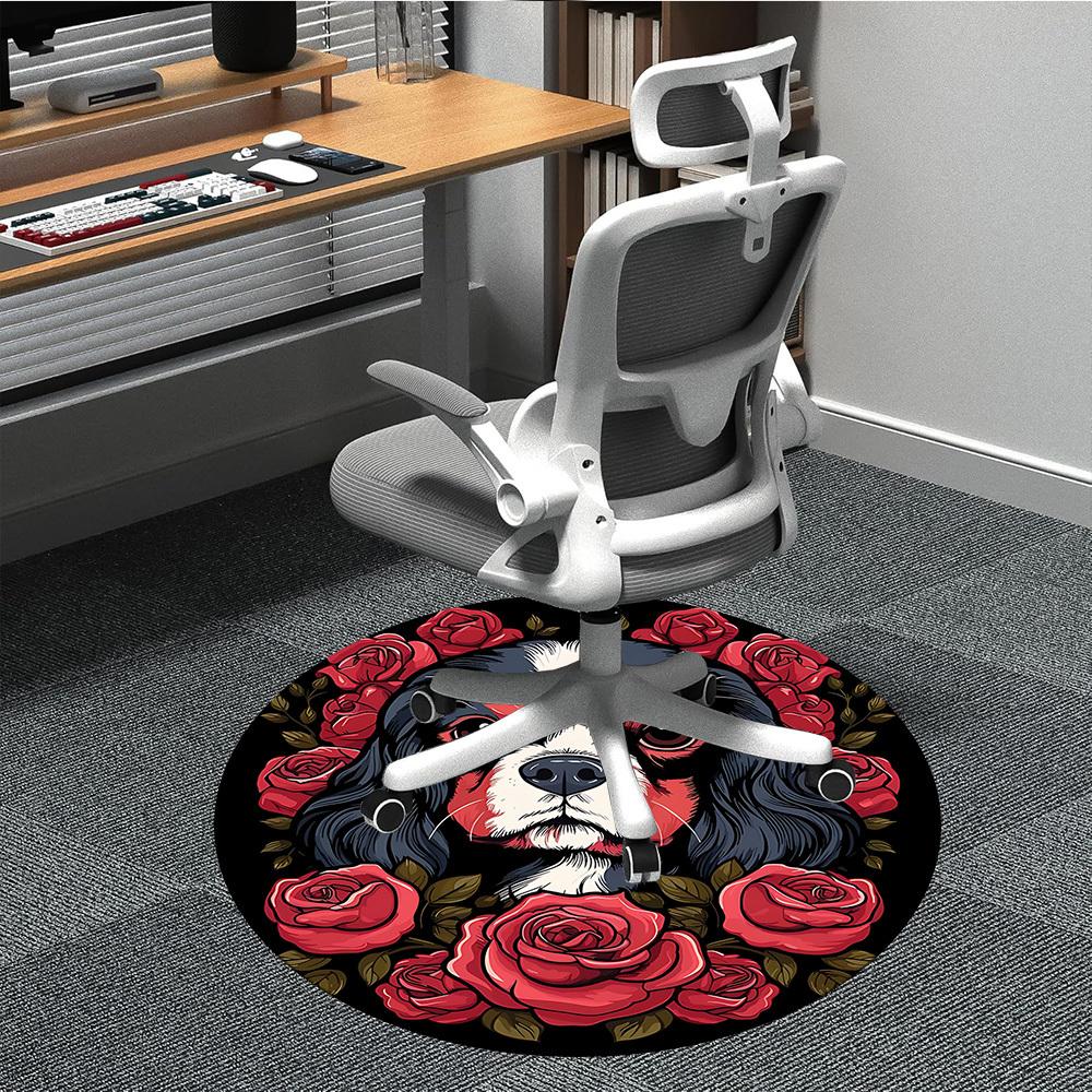 1pc Dog Rose Pattern Chair Carpet for Office, Round Non Slip Durable Large Size Office Carpet, Suitable for Office