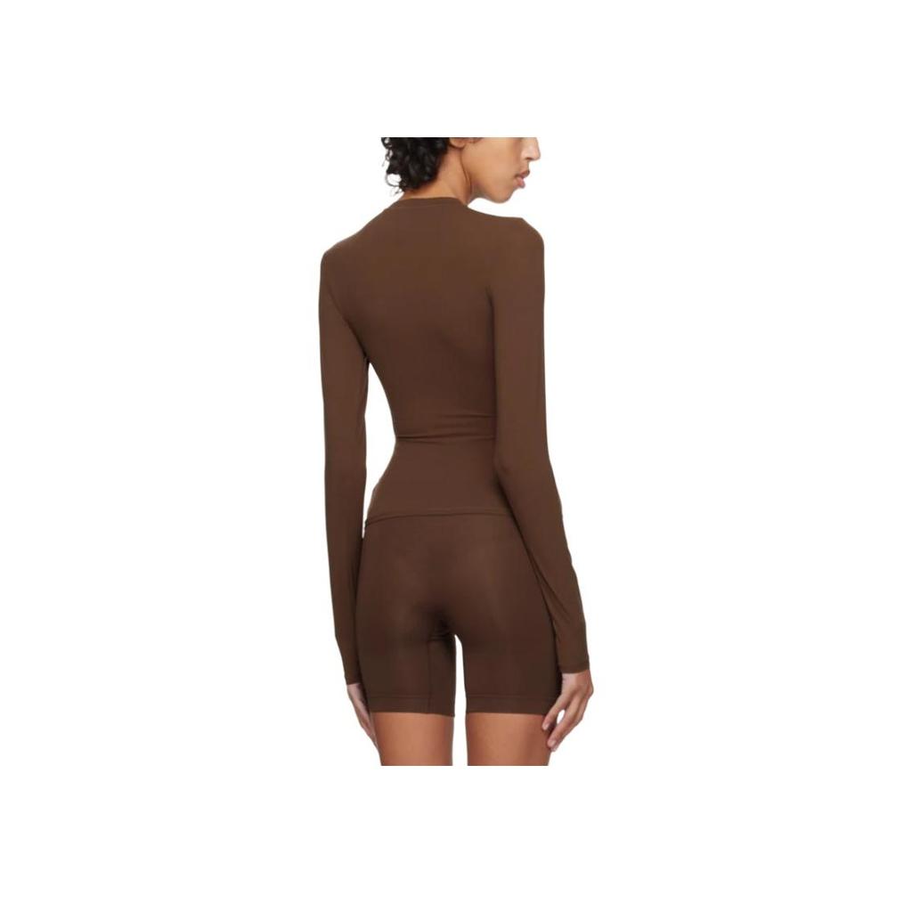 SKIMS Fits Everybody Solid Color Crew Neck Pullover Long Sleeve T-Shirt Women tops Brown APTSH0650-COCOA