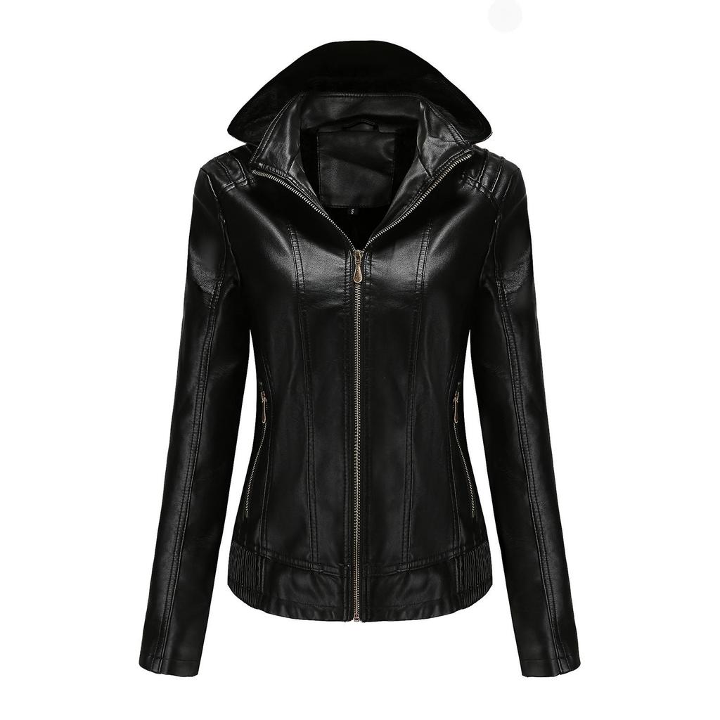 Veste en cuir à capuche automne et hiver pour femme avec capuche amovible et veste en cuir velours coupe slim