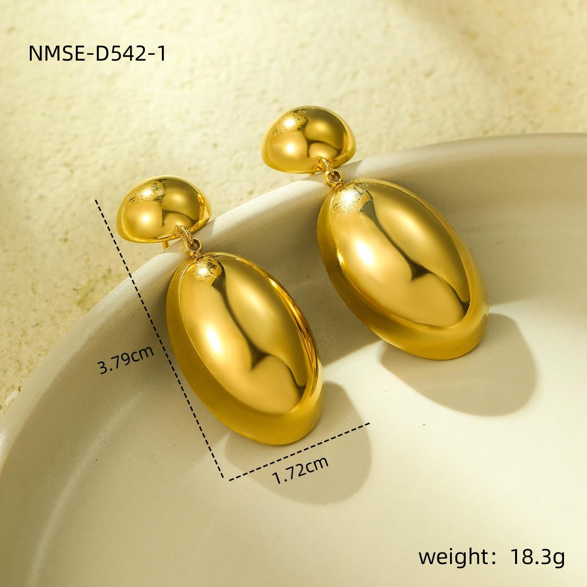 GEMCHIC Women s Gold Plated Stainless Steel Drop Earrings for Women, Elegant Oval Dangle Earrings with Ball Stud, Fashion Jewelry Gift