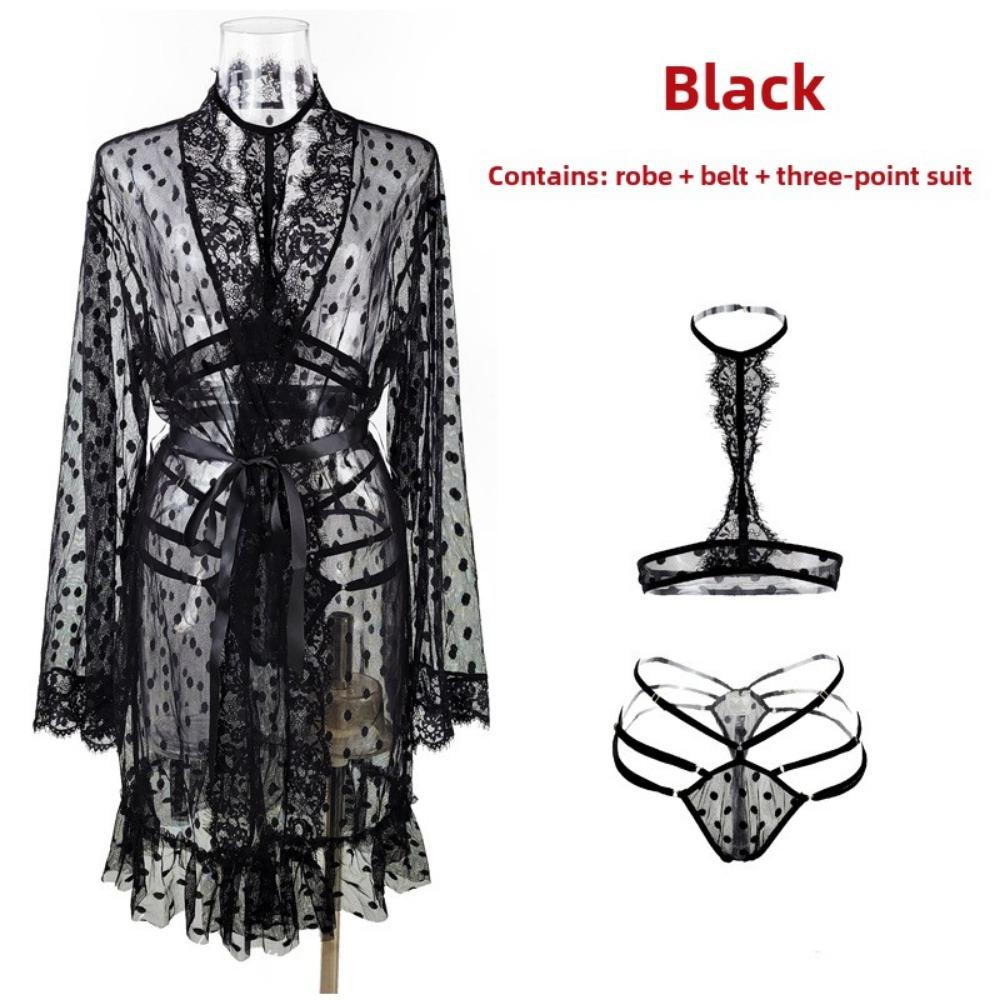 

Сексуальна нічна сорочка з сітчастою сіткою великого розміру, чисте мереживо, перспективна спокуса, піжама в три точки L чорний