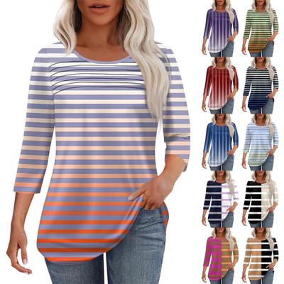Haut Femme Mode Col Rond Plis sur le Devant Patte de Boutonnage Couleur Unie Manches 3/4