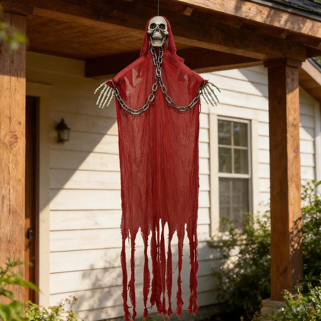 Halloween Voice-Activated Red Hanging Ghost - Luminous Horror Prop for Escape Rooms and Bars
