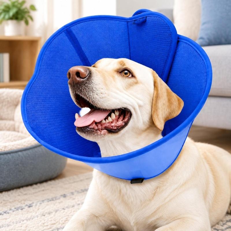 Pet Recovery Collar with Bounded Edges, Wearable Barrier for Care and After-Grooming Pet Recovery, Lick Proof Design