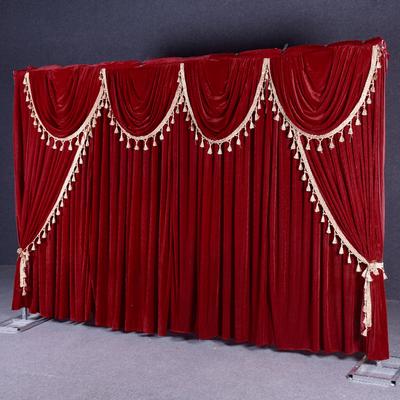 Golden Fringed Edge Velvet Valance Curtains Event Party Valance Panel Decoration Wedding Backdrop Curtain Swag Stage Background