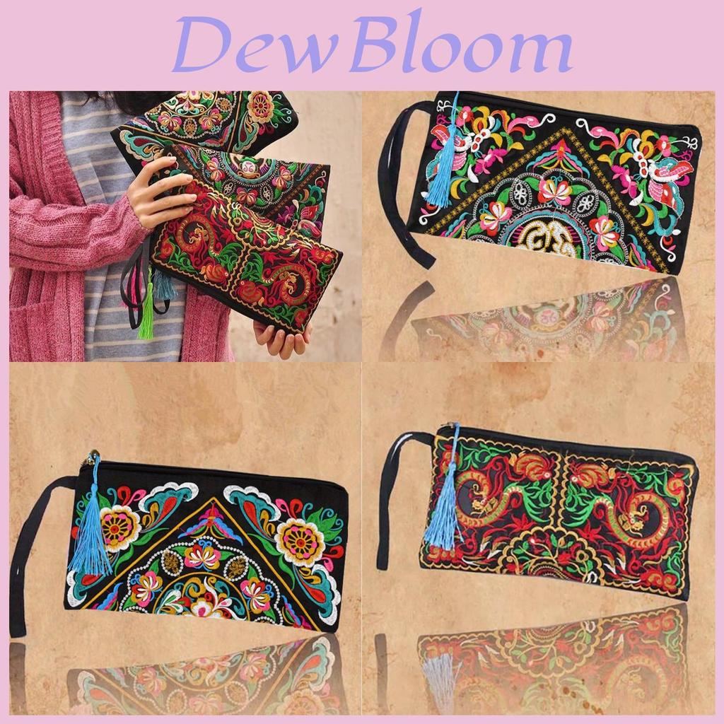 Ethnic Embroidered Long Wallet With Tassel Polyester Fabric Retro Style