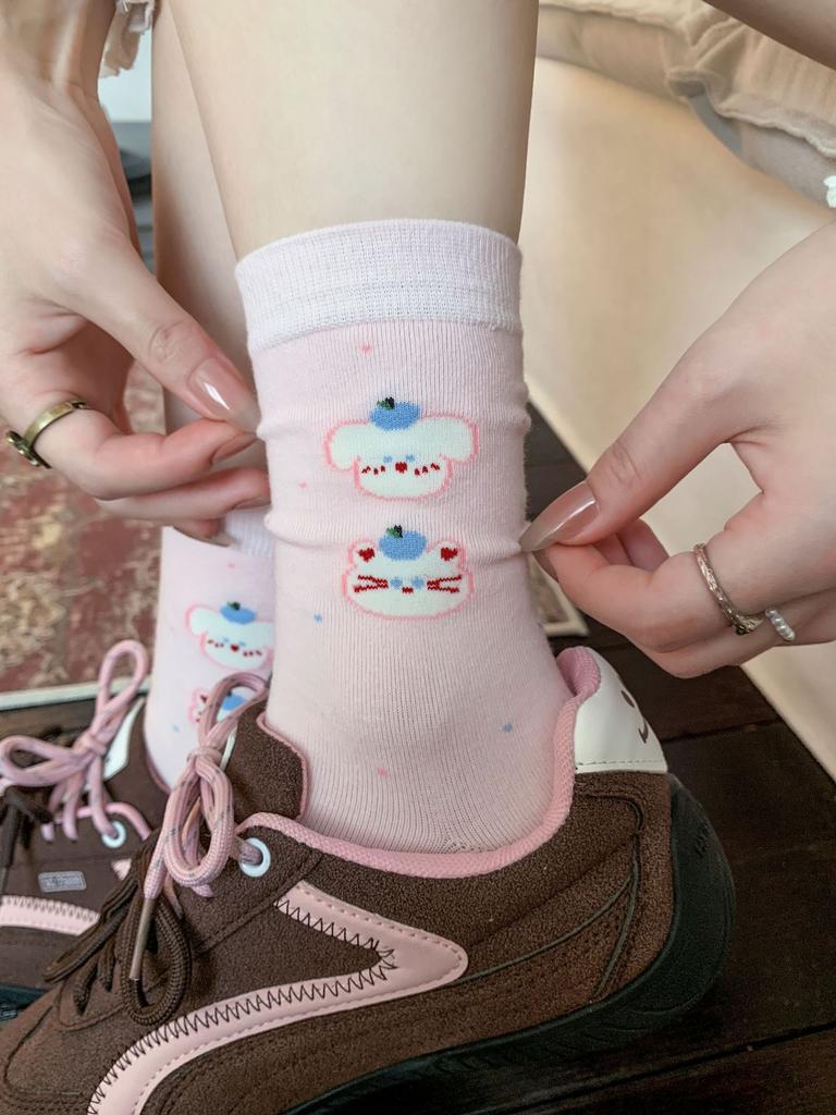 Cute Cartoon Puppy Funny Socks Medium Tube Socks Tide Cotton Striped Polka Dots Stacking Socks Stockings