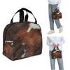 Cow Fur Cowhide Texture Cow Skin Insulated Lunch Bag for Women Kids Portable Food Boxes Thermal Lunch Box Tote