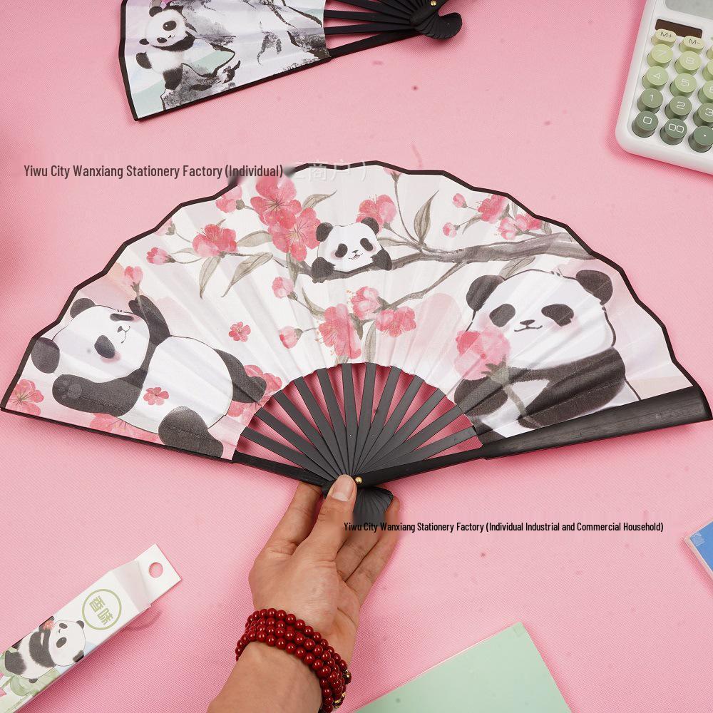 Panda 8-inch Cartoon Folding Fan - Cute Anime Design, Perfect for Students, High-Quality Summer Cool