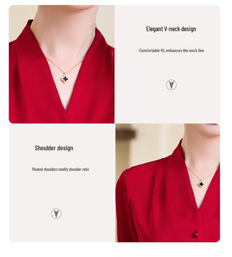 Women's Blue Chiffon V-Neck Shirt - Summer Short-Sleeve Professional Top