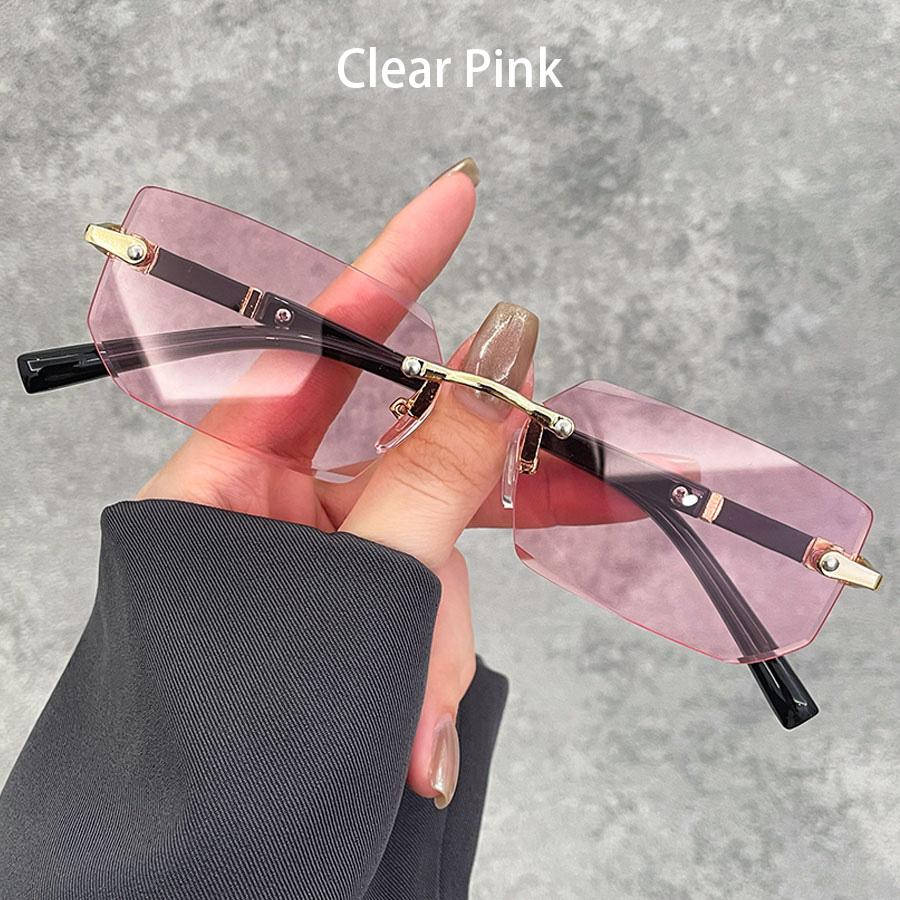 Luxury Rimless Business Rectangle Gradient Lens Unisex Fashion Sunglasses Women Men Fashion Colored lenses Metal Frame Glasses