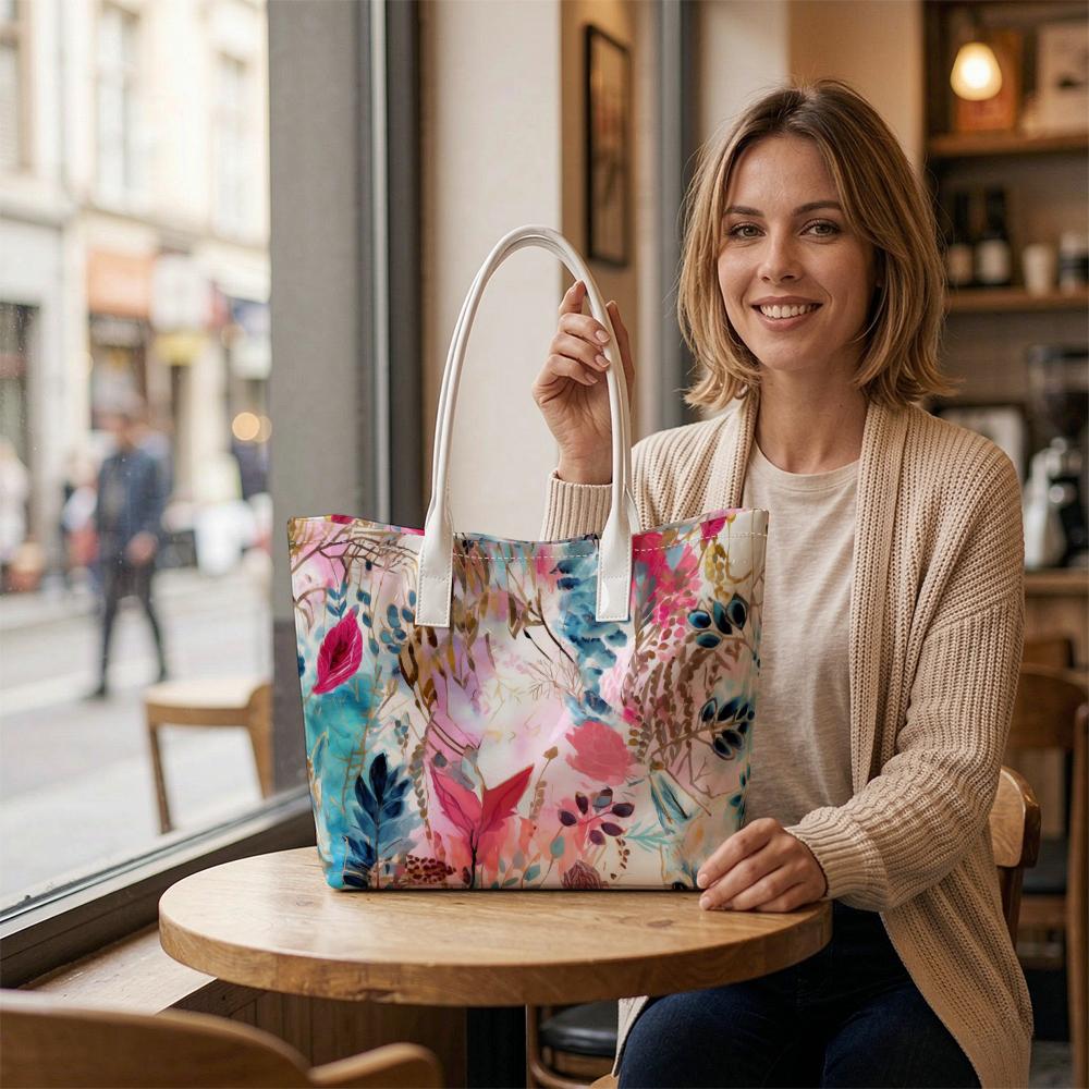 Watercolor Floral Print Ladies Casual Large Capacity Shoulder Tote