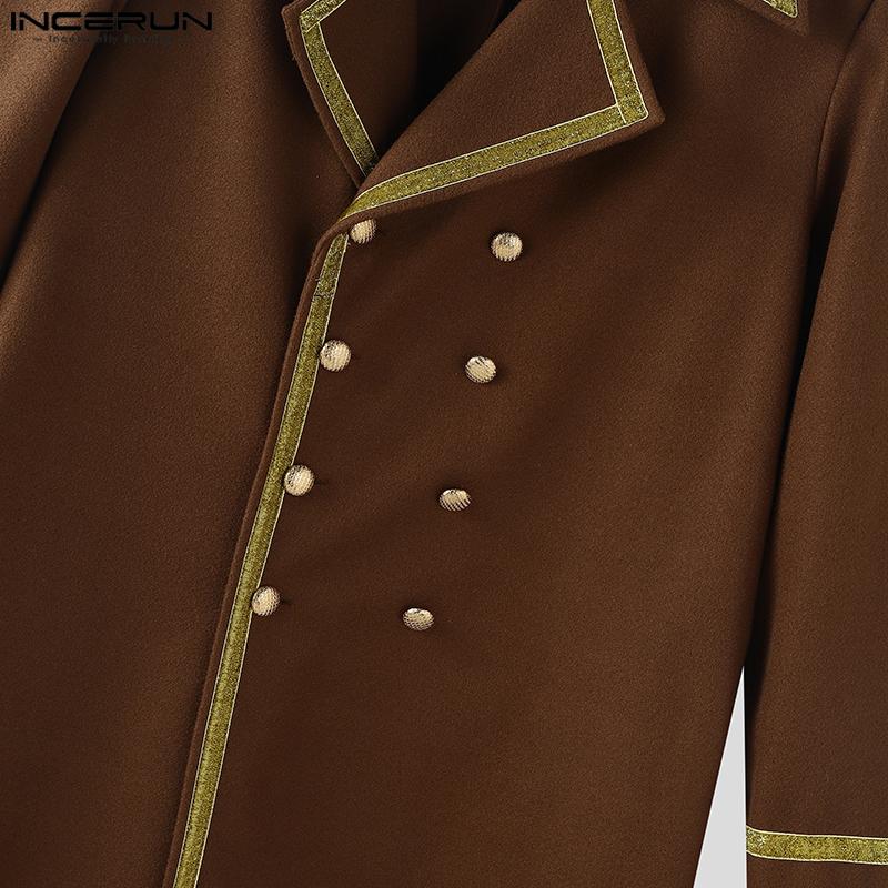 INCERUN Winter Men Lapel Neck Long Sleeve Stitching Open Front Long Woolen Cardigan Coats