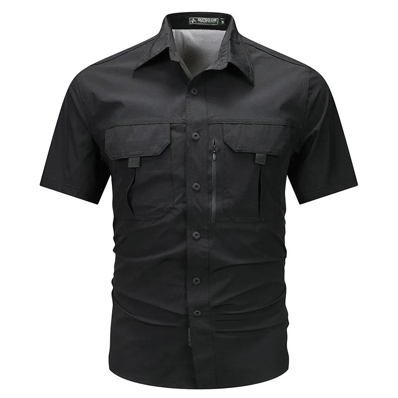 Sommer Herren Kurzarmhemd Atmungsaktiv Taktisches Arbeitshemd Tops Outdoor Casual Schnelltrocknend Multi-Pocket Camping Cargo Shirts