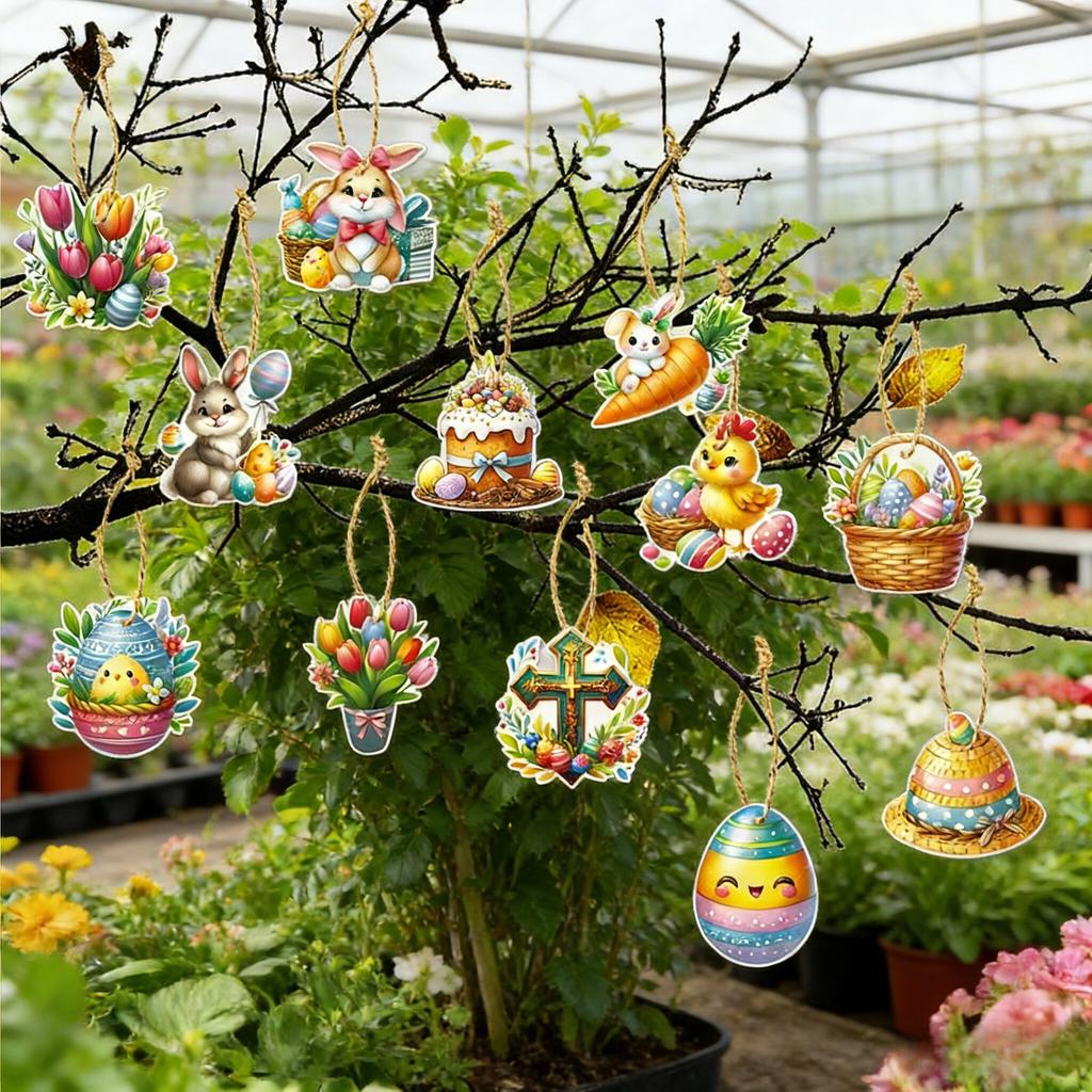 12pcs/1pack, Easter Paper Decorations, Gift Tags and Labels, Festive Party Atmosphere Decorations and Props, Plant Accessories