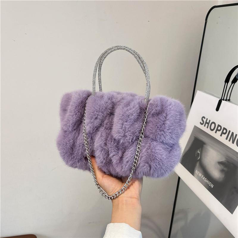 

Плюшевая сумка-тоут женская новая модная маленькая квадратная сумка нишевая цепочка Мао Мао на плечо сумка-мессенджер фиолетовый