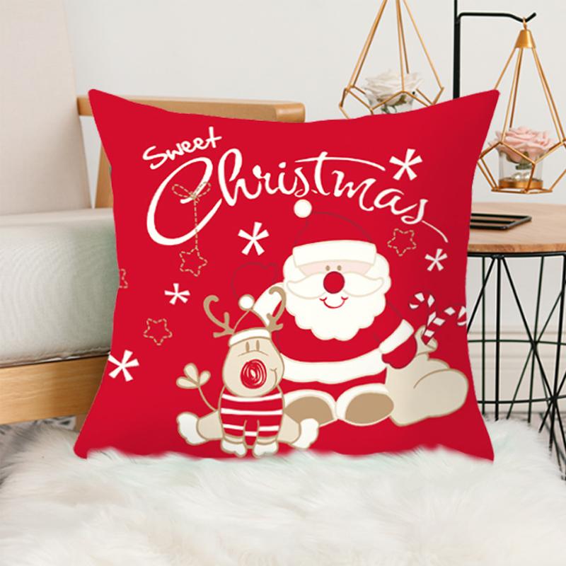 Merry Christmas Cushion Cover Xmas Pillowcase Happy New Year Navidad Santa Claus Red Pillow Cover Ornament Gifts Home Decor