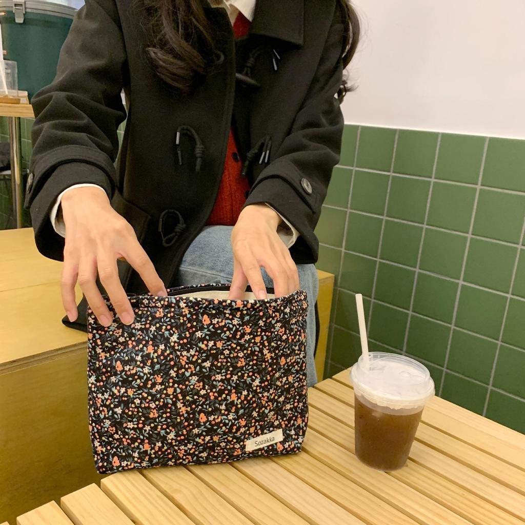 Retro Floral Corduroy Makeup and Travel Bag