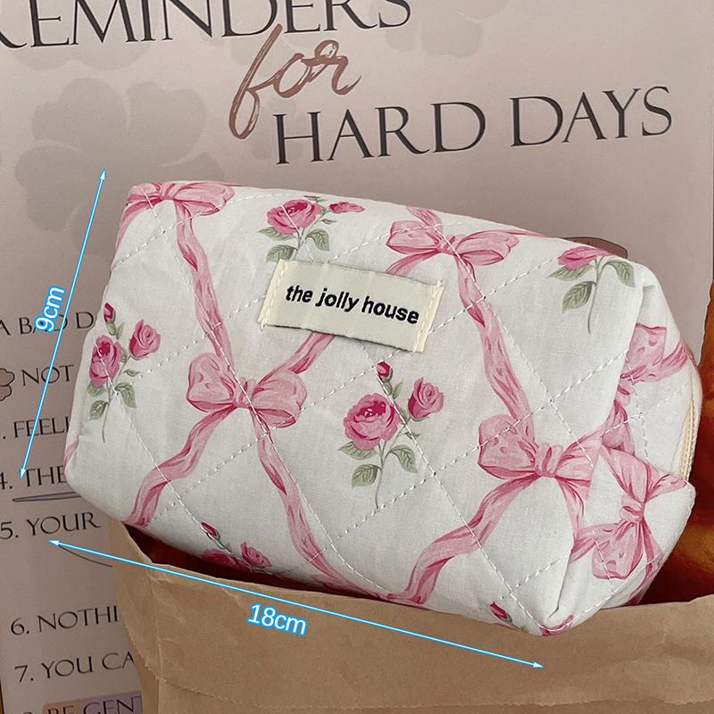 Cute Bow Flower Make-Up Bag Portable Large Capacity Travel Cosmetic Bag Multi-Functional Wash Collection Bag Gifts