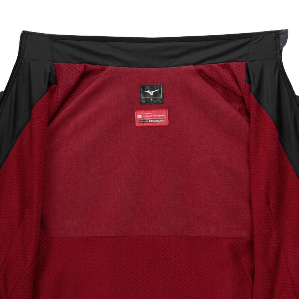 Mizuno Breath Thermo Warmer Training Black Jacket, Moisture-Wicking, Water-Repellent, Windproof, Brushed, Men's, 32MEB541,