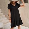 Fashionable Women's V-neck Color Loose Dress Casual Short Sleeved Dress