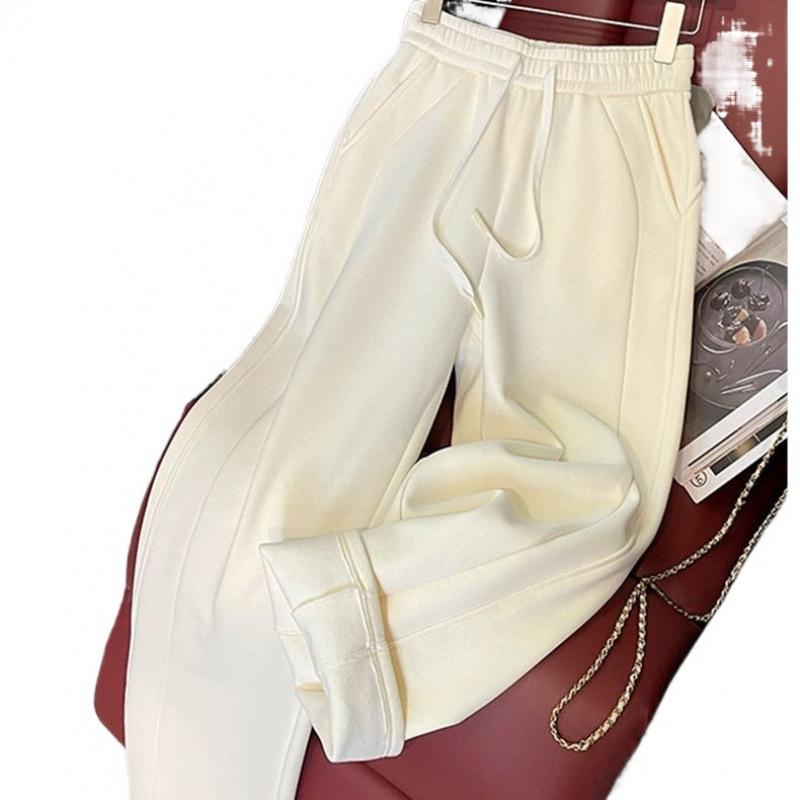 Feeling Casual Sports Suit for Women in Autumn and Winter, Loose, Age-reducing, Slimming, Velvet Hooded Sweatshirt, Wide-leg Pants Two-piece Set