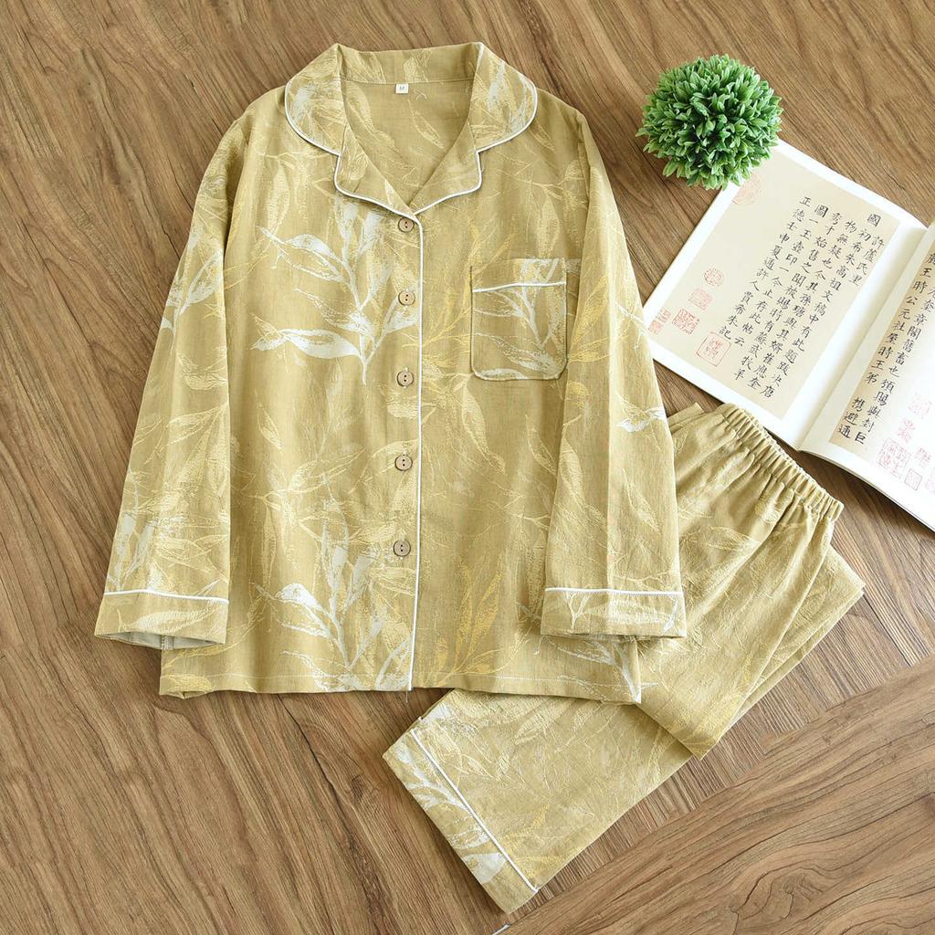 2026 New Spring and Autumn Women's Pajama Set 100% Cotton Color Knitted Jacquard Long Sleeve Large Home Furnishing Set