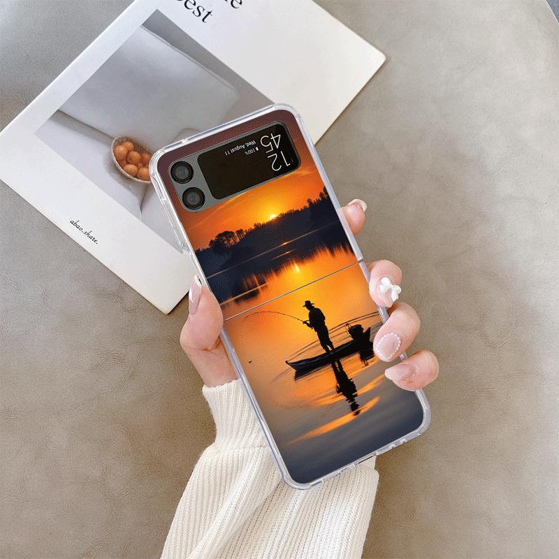 Fishing Rod At Sunset Scenery Pattern Clear Phone Case for Samsung Galaxy Z Flip 7 Flip 6 5 4 3 Folding Cover for Z Flip7 Flip5