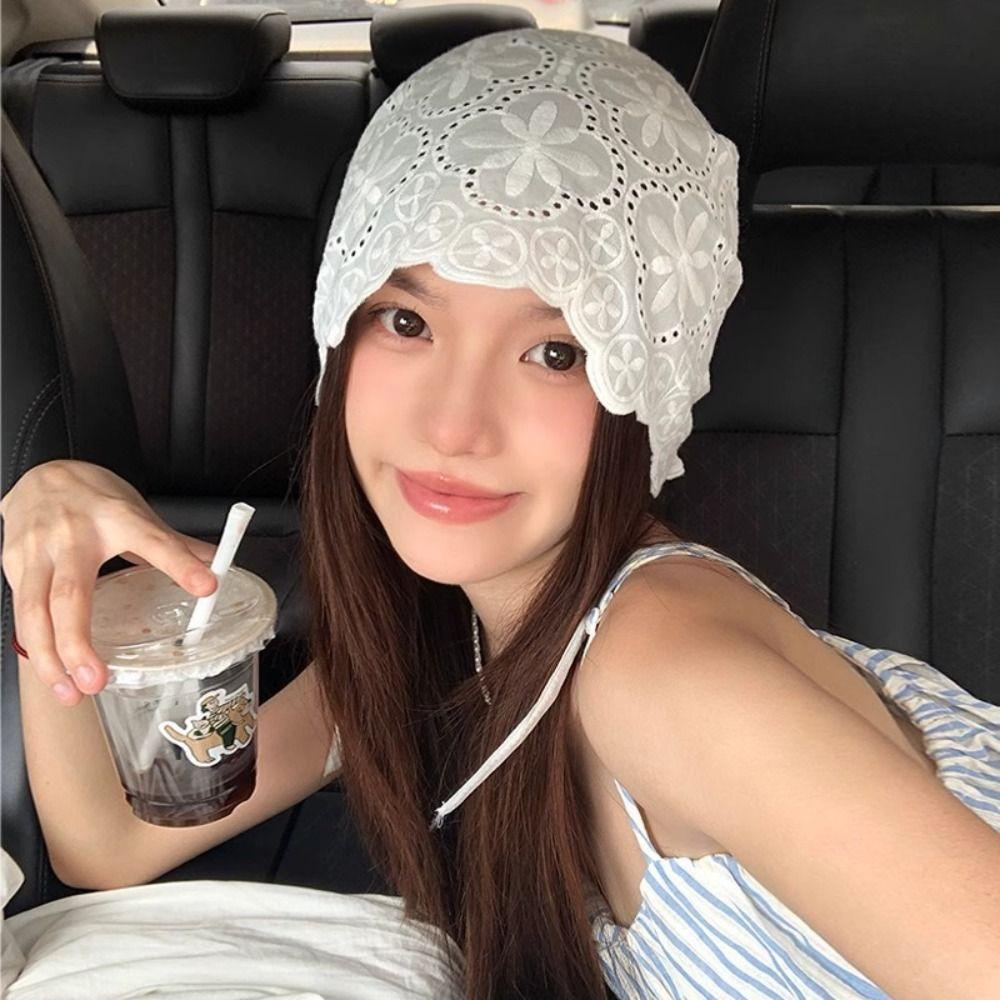 Y2k Embroidered Lace Hat Breathable Skullcap Sweet Beanies Hat  Outdoor