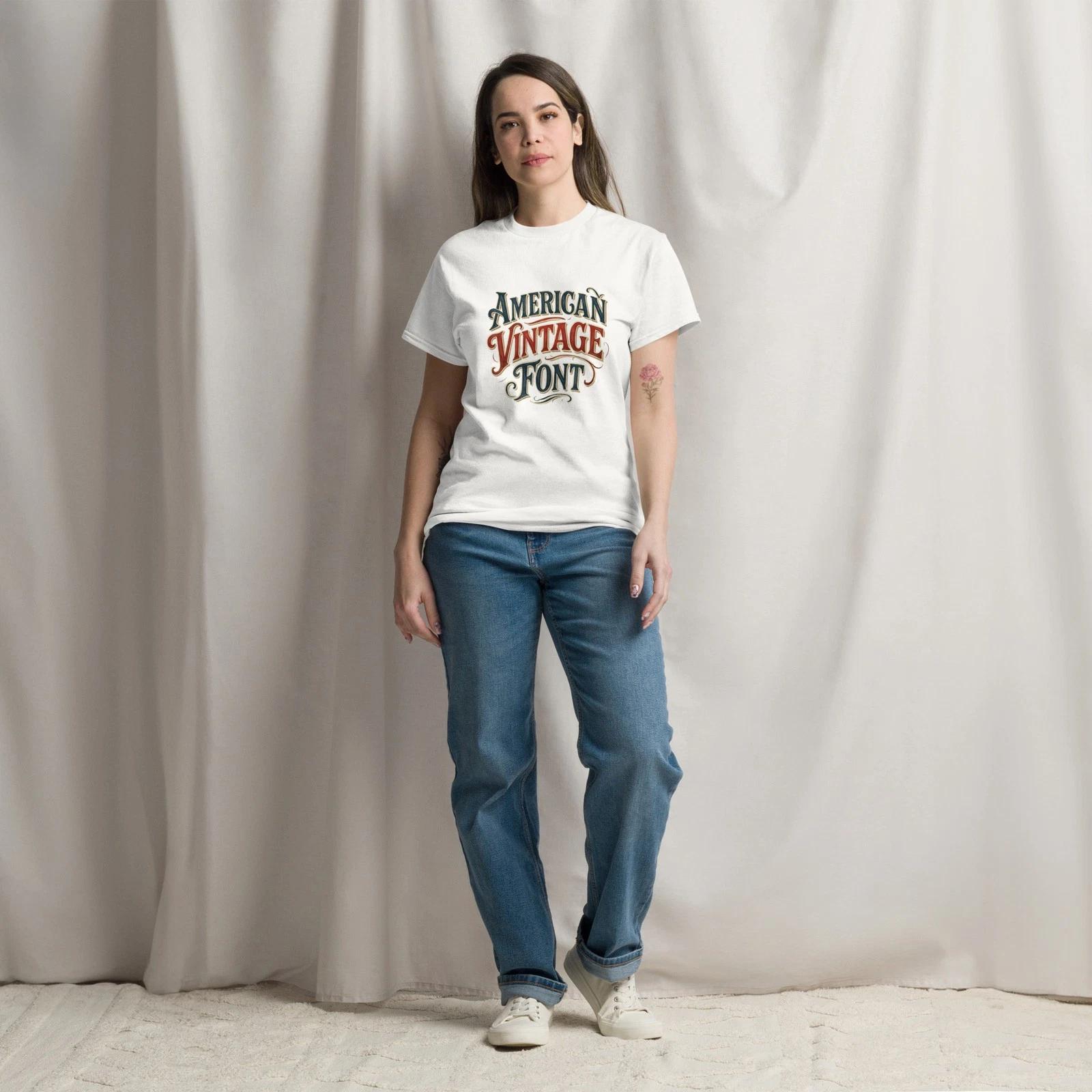 American Vintage Font T- Shirt Retro USA Graphic Tee Unisex Casual  Shirt XL