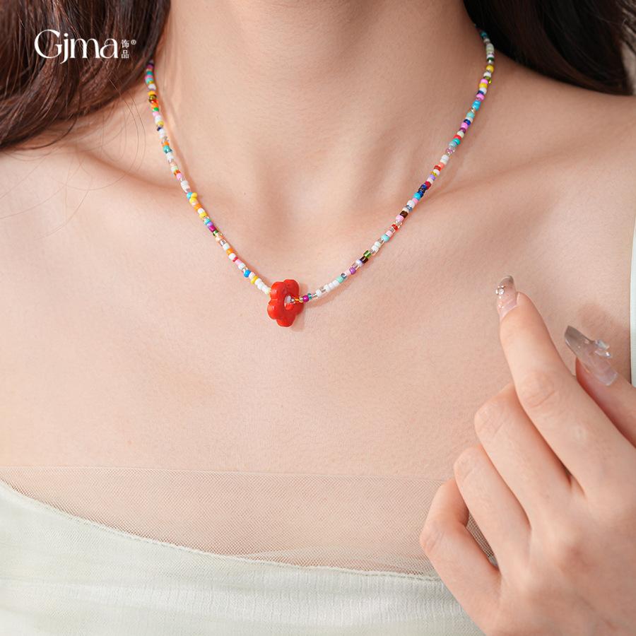 Dopamine stained glass flower necklace collarbone chain fresh necklace design sense niche