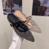 Mode Kristall Damen Hausschuhe Hohle Pantoletten Schuhe Frau Spitz Zehen Flache Sandalen 2025 Trend Flache Mary Janes Schuhe Kleid Mesh Pantoletten
