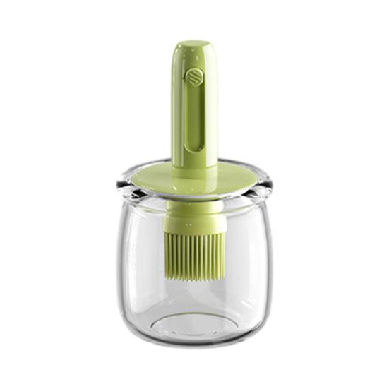 Glass Oil Bottle Silicone Brush Integrated Oil Pot Vinegar Jar Easy-Fill Wide Mouth Oil Dispenser for Barbecue Frying Baking Cooking