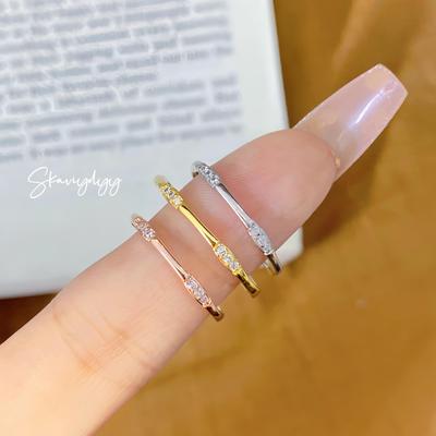Guldpläterad stapelbar ring för kvinnor med 9 zirkoner, mångsidig för pekfinger eller lillfinger, elegant & enkel design