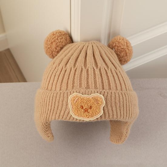 2Pcs/Set Children Hat Gloves Set Bear Ear Shape Ear Protection Solid Color Knitted Hat Elastic Warm Gloves Set Winter Headwear Set