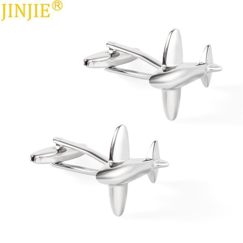 

Spot Metal Glossy Silver Airplane Cufflinks Foreign Trade Men s French Shirt Wholesale all-natural