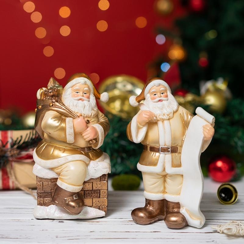 Handcrafted Santa Statue Resins Ornaments For Desktop Christmas Scene And Festival Decoration