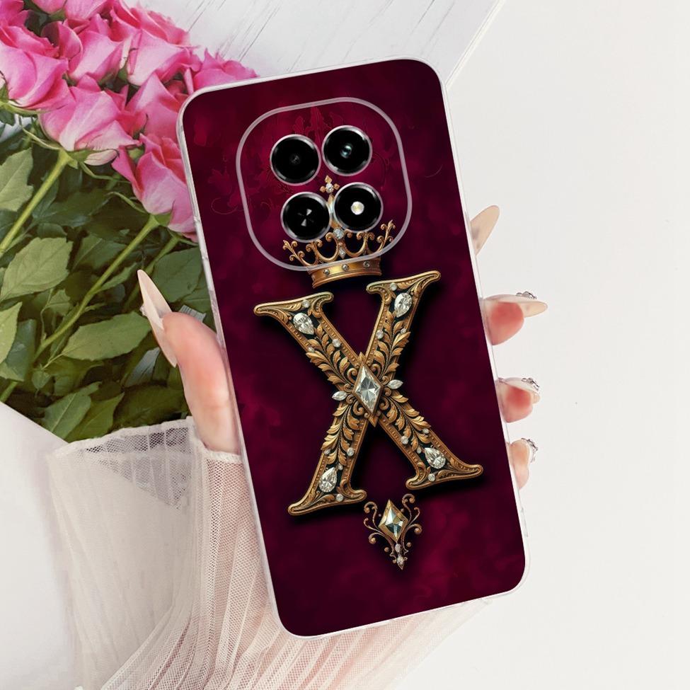 

Transparent For Realme V60 RMX3995 Cover For Realme V60S RMX3996 Case Luxury Crown A-Z Letters 2D Flat Pattern Soft Phone Casing V60 RMX3995