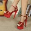 Fashion High Quality Patent Leather Open Toe Platform Sandals Women 16 Cm Super High Heel Pole Dance Shoes Fashion Brand Designer Shoes