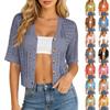 Women Knit Openwork Cardigan Short Sleeve Button Front Cropped Sweater Casual Lightweight Summer Outerwear