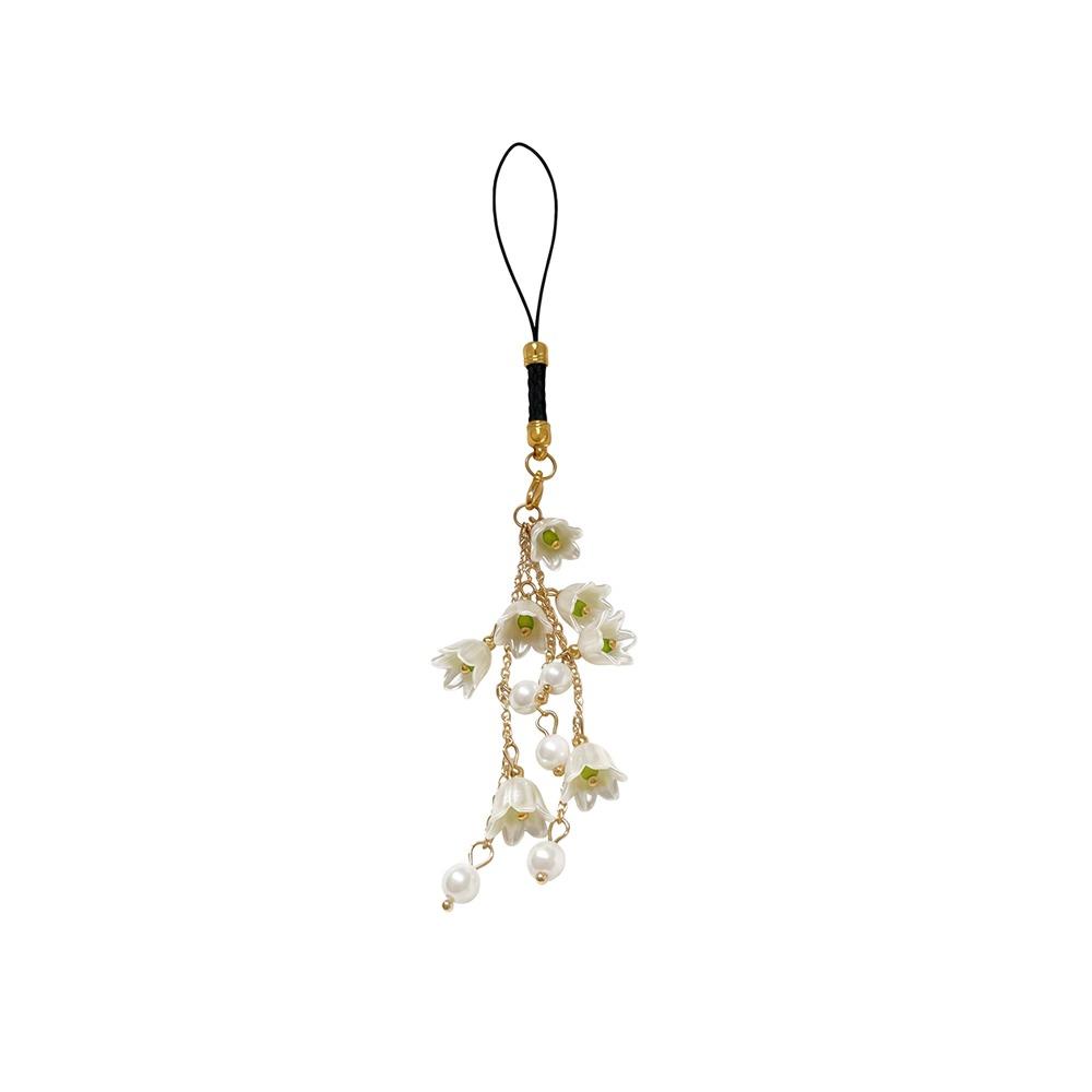 

Ornaments Flower Pendant Pearl Phone Lanyard Key Ring Flower Cluster Keychain Key Decor чорний