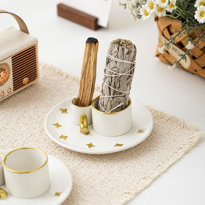 4 in1 Incenses Holder,Sages Burners Holder,Palos Santo Holder Burners Ashes Catcher Tray,Stick Holder Meditations Decors
